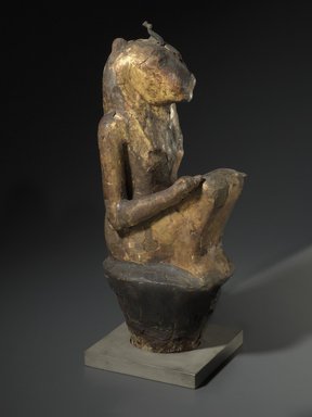  <em>Leonine Goddess</em>, 770–412 B.C.E. Wood, gold leaf, plaster, linen, bronze, animal remains, 16 3/4 x 5 1/8 x 6 1/2 in. (42.5 x 13 x 16.5 cm). Brooklyn Museum, Charles Edwin Wilbour Fund, 37.1379E. Creative Commons-BY (Photo: Brooklyn Museum, 37.1379E_threequarter_PS6.jpg)