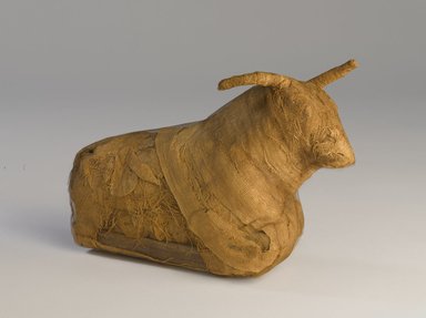  <em>Model of a Bull</em>, ca. 1075-332 B.C.E. Reeds, cloth, animal remains (one bone, species unclear), 6 3/4 × 2 3/4 × 9 3/4 in. (17.1 × 7 × 24.8 cm). Brooklyn Museum, Charles Edwin Wilbour Fund, 37.1381E. Creative Commons-BY (Photo: Brooklyn Museum, 37.1381E_PS9.jpg)