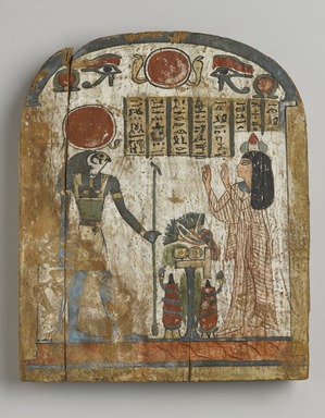  <em>Funerary Stela of Thenet</em>, ca. 945–712 B.C.E. Wood, stucco, pigment, 10 1/8 x 8 1/4 in. (25.7 x 21 cm). Brooklyn Museum, Charles Edwin Wilbour Fund, 37.1385E. Creative Commons-BY (Photo: Brooklyn Museum, 37.1385E_PS4.jpg)