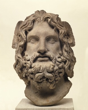 Roman. <em>Head of Serapis</em>, 75-150 C.E. Marble, 10 3/8 x 7 3/8 x 6 7/8 in. (26.4 x 18.7 x 17.5 cm). Brooklyn Museum, Charles Edwin Wilbour Fund, 37.1522E. Creative Commons-BY (Photo: Brooklyn Museum, 37.1522E_SL1.jpg)