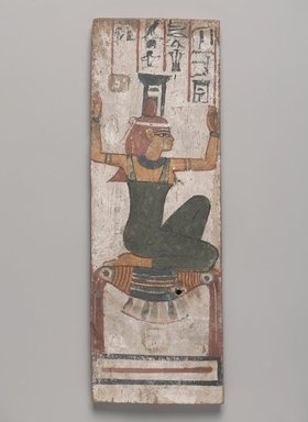  <em>Coffin Panel with Goddess Nephthys</em>, 664–332 B.C.E. Wood, pigment, 14 7/16 x 4 15/16 x 1/2 in. (36.6 x 12.6 x 1.3 cm). Brooklyn Museum, Charles Edwin Wilbour Fund, 37.1529E. Creative Commons-BY (Photo: , 37.1529E_PS9.jpg)