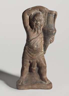  <em>Satyr Holding a Jar</em>, ca. 30 B.C.E.–395 C.E. Clay, pigment, 7 3/16 x 3 1/16 x 1 11/16 in. (18.2 x 7.8 x 4.3 cm). Brooklyn Museum, Charles Edwin Wilbour Fund, 37.1634E. Creative Commons-BY (Photo: Brooklyn Museum, 37.1634E_PS9.jpg)