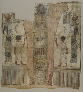  <em>Mummy Shroud</em>, 305-30 B.C.E. Linen, gesso, pigment
, 40 3/8 x 35 15/16 in. (102.6 x 91.3 cm). Brooklyn Museum, Charles Edwin Wilbour Fund, 37.1811E. Creative Commons-BY (Photo: Brooklyn Museum, 37.1811E_PS9.jpg)