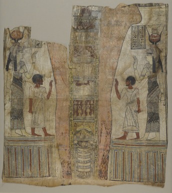  <em>Mummy Shroud</em>, 305-30 B.C.E. Linen, gesso, pigment
, 40 3/8 x 35 15/16 in. (102.6 x 91.3 cm). Brooklyn Museum, Charles Edwin Wilbour Fund, 37.1811E. Creative Commons-BY (Photo: Brooklyn Museum, 37.1811E_PS9.jpg)