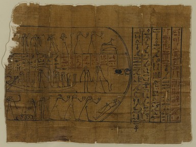  <em>Sheet from an Amduat: What is in the Netherworld</em>, ca. 1070-945 B.C.E. Papyrus, ink, Sheet: 8 7/8 x 13 3/8 in. (22.6 x 34 cm). Brooklyn Museum, Charles Edwin Wilbour Fund, 37.1826Ea (Photo: Brooklyn Museum, 37.1826Eb_overall_PS1.jpg)