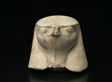  <em>Hawk-Headed Cover of Canopic Jar</em>, ca. 1292–1075 B.C.E. Limestone, 3 3/4 x 4 3/16 x 3 7/8 x 1 3/4 in. (9.6 x 10.6 x 9.8 x 4.4 cm). Brooklyn Museum, Charles Edwin Wilbour Fund, 37.1906E. Creative Commons-BY (Photo: Brooklyn Museum, 37.1906E_front_PS2.jpg)