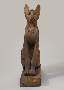  <em>Cat (Bastet)</em>, 305 B.C.E.-1st century C.E. Wood (most likely sycamore fig - Ficus sycomorus L.), gold leaf, gesso, bronze, copper, pigment, rock crystal, glass, 26 3/8 x 7 1/4 x 19 in. (67 x 18.4 x 48.3 cm). Brooklyn Museum, Charles Edwin Wilbour Fund, 37.1945E. Creative Commons-BY (Photo: Brooklyn Museum, 37.1945E_PS9.jpg)