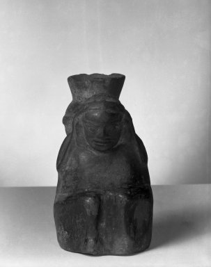 Chimú. <em>Figure of Seated Man</em>, ca.1100-1400. Ceramic, 5 3/4 x 3 1/2 in. (14.6 x 8.9 cm). Brooklyn Museum, Frank Sherman Benson Fund and the Henry L. Batterman Fund, 37.2642PA. Creative Commons-BY (Photo: Brooklyn Museum, 37.2642PA_acetate_bw.jpg)