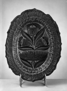 Tonala. <em>Tray</em>, 19th century. Ceramic, pigment, 1 3/16 x 7 5/16 x 9 7/16 in. (3 x 18.5 x 24 cm). Brooklyn Museum, Frank Sherman Benson Fund and the Henry L. Batterman Fund, 37.2946PA. Creative Commons-BY (Photo: Brooklyn Museum, 37.2946PA_acetate_bw.jpg)