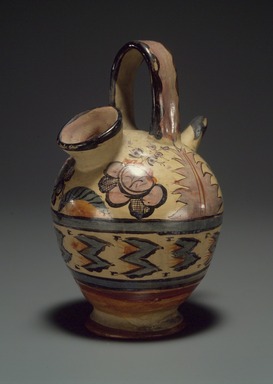 Tonala. <em>Double Spout Bottle</em>, circa 1848. Ceramic; cream colored pottery, 7 3/4 x 4 3/4 x 4 3/4 in. (19.7 x 12 x 12 cm). Brooklyn Museum, Frank Sherman Benson Fund and the Henry L. Batterman Fund, 37.2975PA. Creative Commons-BY (Photo: Brooklyn Museum, 37.2975PA.jpg)