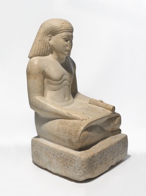  <em>Amunhotep, Son of Nebiry</em>, ca. 1426-1400 B.C.E. Limestone, pigment, 25 3/8 × 14 5/16 × 14 3/8 in., 206 lb. (64.5 × 36.3 × 36.5 cm, 93.44kg). Brooklyn Museum, Charles Edwin Wilbour Fund, 37.29E. Creative Commons-BY (Photo: , 37.29E_threequarter_PS9.jpg)