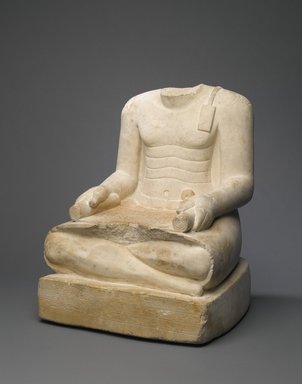  <em>Djehuti</em>, ca. 1539-1390 B.C.E. Limestone, 16 5/8 × 14 3/16 × 12 13/16 in., 100 lb. (42.2 × 36 × 32.5 cm, 45.36kg). Brooklyn Museum, Charles Edwin Wilbour Fund, 37.30E. Creative Commons-BY (Photo: Brooklyn Museum, 37.30E_threequarter_PS1.jpg)