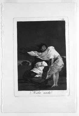 Francisco de Goya y Lucientes (Spanish, 1746-1828). <em>A Bad Night (Mala noche)</em>, 1797-1798. Etching and aquatint on laid paper, Sheet: 11 7/8 x 7 15/16 in. (30.2 x 20.2 cm). Brooklyn Museum, A. Augustus Healy Fund, Frank L. Babbott Fund, and Carll H. de Silver Fund, 37.33.36 (Photo: Brooklyn Museum, 37.33.36_bw.jpg)