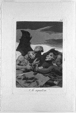 Francisco de Goya y Lucientes (Spanish, 1746-1828). <em>The Spruce Themselves Up (Se repulen)</em>, 1797-1798. Etching and aquatint on laid paper, Sheet: 11 7/8 x 8 in. (30.2 x 20.3 cm). Brooklyn Museum, A. Augustus Healy Fund, Frank L. Babbott Fund, and Carll H. de Silver Fund, 37.33.51 (Photo: Brooklyn Museum, 37.33.51_bw.jpg)