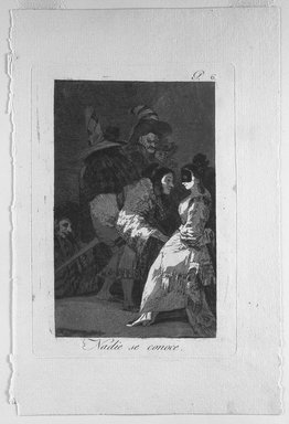 Francisco de Goya y Lucientes (Spanish, 1746-1828). <em>Nobody Knows Himself (Nadie se conoce)</em>, 1797-1798. Etching and aquatint on laid paper, Sheet (Uneven): 11 13/16 x 7 7/8 in. (30 x 20 cm). Brooklyn Museum, A. Augustus Healy Fund, Frank L. Babbott Fund, and Carll H. de Silver Fund, 37.33.6 (Photo: Brooklyn Museum, 37.33.6_bw.jpg)
