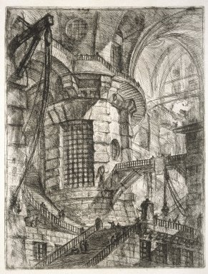 Giovanni Battista Piranesi (Italian, Venetian, 1720-1778). <em>The Round Tower, plate III from Invenzioni Capric di Carceri</em>, ca. 1749. Etching on laid paper, 21 1/2 x 16 1/4 in. (54.61 x 41.27 cm). Brooklyn Museum, Frank L. Babbott Fund and Carll H. de Silver Fund, 37.356.2 (Photo: Brooklyn Museum, 37.356.2_SL1.jpg)