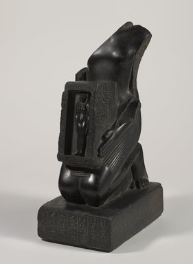  <em>Pawerem, Priest of Bastet</em>, 570–510 B.C.E. Basalt, 18 1/8 × 7 1/2 × 11 1/4 in., 74 lb. (46 × 19.1 × 28.6 cm, 33.57kg). Brooklyn Museum, Charles Edwin Wilbour Fund, 37.36E. Creative Commons-BY (Photo: Brooklyn Museum, 37.36E_threequarter_PS9.jpg)