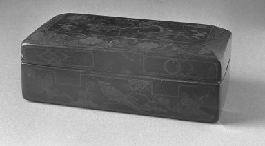  <em>Box and Lid</em>, 19th-mid 20th century. Lacquer, 4 1/8 x 5 7/8 x 11 in. (10.5 x 15 x 28 cm). Brooklyn Museum, Frank L. Babbott Fund, 37.371.10a-b. Creative Commons-BY (Photo: Brooklyn Museum, 37.371.10a-b_acetate_bw.jpg)