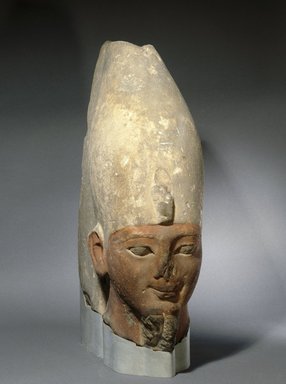  <em>Head of an Early Eighteenth Dynasty King</em>, ca. 1539-1493 B.C.E. Sandstone, pigment, 28 x 11 x 24 in., 160 lb. (71.1 x 27.9 x 61 cm, 72.58kg). Brooklyn Museum, Charles Edwin Wilbour Fund, 37.38E. Creative Commons-BY (Photo: Brooklyn Museum, 37.38E_SL1.jpg)