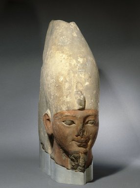  <em>Head of an Early Eighteenth Dynasty King</em>, ca. 1539–1493 B.C.E. Sandstone, pigment, 28 x 11 x 24 in., 160 lb. (71.1 x 27.9 x 61 cm, 72.58kg). Brooklyn Museum, Charles Edwin Wilbour Fund, 37.38E. Creative Commons-BY (Photo: Brooklyn Museum, 37.38E_SL1.jpg)