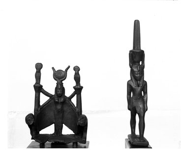  <em>Statuette of Nefertem</em>. Bronze, Overall height 6 5/16 in. (16 cm). Brooklyn Museum, Charles Edwin Wilbour Fund, 37.407E. Creative Commons-BY (Photo: , 37.407E_37.414E_GRPA_glass_bw.jpg)