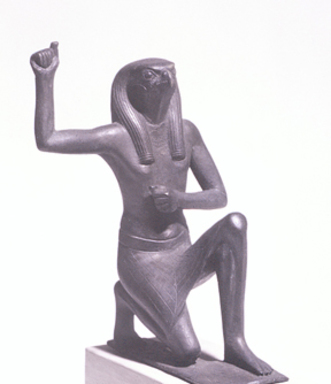  <em>One of the Souls of Buto in the Pose of Rejoicing</em>, ca. 664-525 B.C.E. or later. Bronze, 6 5/16 x 4 7/16 x 4 5/16 in. (16 x 11.2 x 11 cm). Brooklyn Museum, Charles Edwin Wilbour Fund, 37.420E. Creative Commons-BY (Photo: Brooklyn Museum, 37.420E.jpg)