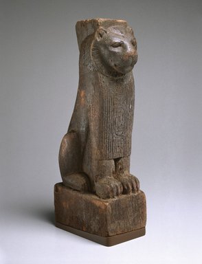 Nubian. <em>Lion-Shaped Furniture Leg</em>, ca. 690–664 B.C.E. Wood (Sycamore Fig, Ficus sycomorus), 13 7/8 x 3 9/16 x 5 1/2 in. (35.3 x 9 x 14 cm). Brooklyn Museum, Charles Edwin Wilbour Fund, 37.42E. Creative Commons-BY (Photo: Brooklyn Museum, 37.42E_SL1.jpg)