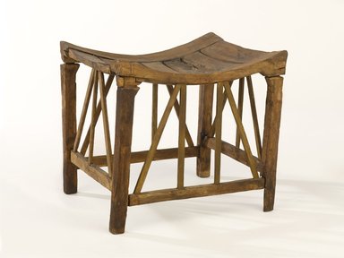  <em>Wooden Stool with Latticework Bracing</em>, ca. 1539–1295 B.C.E. Wood, 9 5/8 x 10 1/2 x 9 1/8 in. (24.4 x 26.7 x 23.2 cm). Brooklyn Museum, Charles Edwin Wilbour Fund, 37.45E. Creative Commons-BY (Photo: Brooklyn Museum, 37.45E_PS9.jpg)