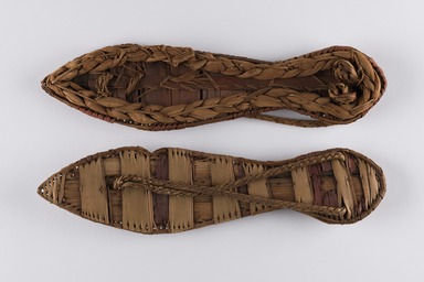  <em>Pair of Sandals</em>, 3rd-4th century C.E. Palm leaf, grass, dye, 1/2 × 6 15/16 in. (1.3 × 17.7 cm). Brooklyn Museum, Charles Edwin Wilbour Fund, 37.469Ea-b. Creative Commons-BY (Photo: Brooklyn Museum, 37.469Ea-b_overall01_PS22.jpg)