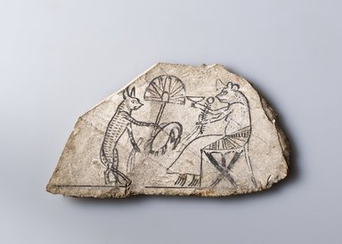  <em>Cat and Mouse</em>, ca. 1295-1075 B.C.E. Limestone, ink, 3 1/2 x 6 13/16 x 7/16 in. (8.9 x 17.3 x 1.1 cm). Brooklyn Museum, Charles Edwin Wilbour Fund, 37.51E. Creative Commons-BY (Photo: Brooklyn Museum (Gavin Ashworth,er), 37.51E_Gavin_Ashworth_photograph.jpg)