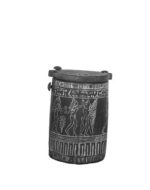  <em>Cylindrical Box</em>, ca. 1336-1295 B.C.E. Wood, 4 3/8 × Diam. 2 15/16 in. (11.1 × 7.4 cm). Brooklyn Museum, Charles Edwin Wilbour Fund, 37.600E. Creative Commons-BY (Photo: Brooklyn Museum, 37.600E_NegD_glass_bw_SL4.jpg)