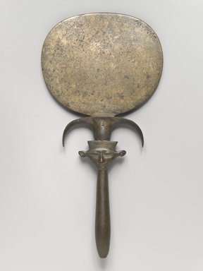  <em>Mirror</em>, ca. 1539–1478 B.C.E. Bronze, 10 15/16 x 5 7/16 x 7/8 in. (27.8 x 13.8 x 2.3 cm). Brooklyn Museum, Charles Edwin Wilbour Fund, 37.638E. Creative Commons-BY (Photo: Brooklyn Museum, 37.638E_front_PS4.jpg)