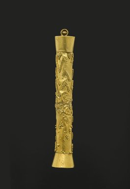  <em>Hollow Cylindrical Amulet</em>, ca. 1938–1759 B.C.E. Gold, 1 7/8 in. (4.8 cm) high x 5/16 in. (0.8 cm) diameter. Brooklyn Museum, Charles Edwin Wilbour Fund, 37.701E. Creative Commons-BY (Photo: Brooklyn Museum, 37.701E_PS2.jpg)