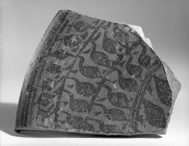 Indus Valley Culture. <em>Fragment of Large Deep Vessel</em>, ca. 2000 B.C.E. Red pottery with red and black slip-painted decoration, 4 15/16 x 6 1/8 in. (12.5 x 15.5 cm). Brooklyn Museum, A. Augustus Healy Fund, 37.74. Creative Commons-BY (Photo: Brooklyn Museum, 37.74_bw.jpg)