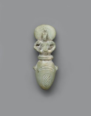  <em>Heart Amulet Surmounted by a Ram's Head</em>, 664–525 B.C.E. or later. Faience, 2 1/4 x 15/16 in. (5.8 x 2.4 cm). Brooklyn Museum, Charles Edwin Wilbour Fund, 37.887E. Creative Commons-BY (Photo: Brooklyn Museum, 37.887E_front_PS2.jpg)