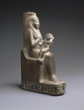  <em>Isis Nursing the Child Horus</em>, ca. 664–525 B.C.E. Slate, 7 1/2 x 1 5/8 x 4 1/4 in. (19.1 x 4.1 x 10.8 cm). Brooklyn Museum, Charles Edwin Wilbour Fund, 37.938E. Creative Commons-BY (Photo: Brooklyn Museum, 37.938E_threequarter_SL1.jpg)