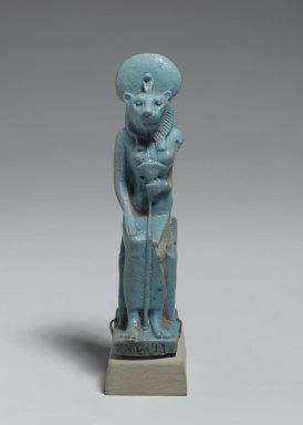  <em>Figure of Sekhmet Seated</em>, 305-30 B.C.E. Faience, 3 7/8 x 1 x 1 9/16 in. (9.9 x 2.5 x 4 cm). Brooklyn Museum, Charles Edwin Wilbour Fund, 37.944E. Creative Commons-BY (Photo: Brooklyn Museum, 37.944E_front_PS2.jpg)