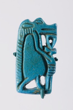 <em>Amulet of a Birth God</em>, ca. 1539-1478 B.C.E. Faience, 1 1/4 x 5/8 x 1/8 in. (3.2 x 1.6 x 0.3 cm). Brooklyn Museum, Charles Edwin Wilbour Fund, 37.967E. Creative Commons-BY (Photo: Brooklyn Museum, 37.967E_PS20.jpg)