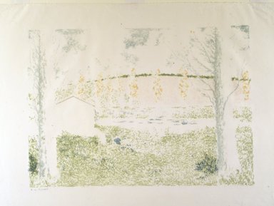 Ker-Xavier Roussel (French, 1867-1944). <em>Landscape with House (Paysage avec maison)</em>, 1897. Color lithograph on wove paper, Image: 11 1/2 x 16 7/16 in. (29.2 x 41.8 cm). Brooklyn Museum, By exchange, 38.117 (Photo: Brooklyn Museum, 38.117_transp1362.jpg)