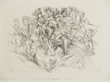 Bernhard Hasler (German, 1884–1945). <em>Battle Scene</em>. Etching on stone on laid paper, 9 13/16 x 14 1/2 in. (25 x 36.8 cm). Brooklyn Museum, By exchange, 38.125 (Photo: Brooklyn Museum, 38.125_PS2.jpg)