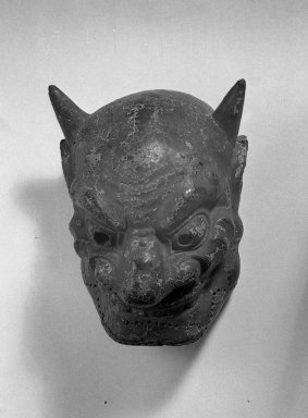  <em>Mask</em>, 14th century (possibly). Lacquered cloth, 11 x 7 7/8 x 5 7/8 in. (28 x 20 x 15 cm). Brooklyn Museum, Gift of Mrs. Willard D. Straight, by exchange, 38.18. Creative Commons-BY (Photo: Brooklyn Museum, 38.18_acetate_bw.jpg)