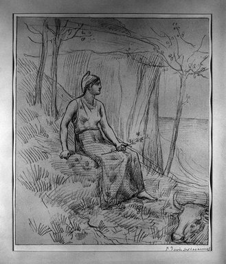 Pierre Puvis de Chavannes (French, 1824-1898). <em>Normandy (La Normandie)</em>, 1893. Lithograph on Japan paper, 12 3/16 x 5 7/8 in. (31 x 15 cm). Brooklyn Museum, Charles Stewart Smith Memorial Fund, 38.369 (Photo: Brooklyn Museum, 38.369_bw.jpg)
