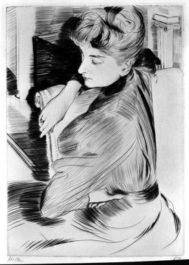 Paul-César Helleu (French, 1859–1927). <em>Meditation</em>, 1894. Drypoint on laid paper, 11 x 7 13/16 in. (27.9 x 19.8 cm). Brooklyn Museum, Charles Stewart Smith Memorial Fund, 38.379 (Photo: Brooklyn Museum, 38.379_bw.jpg)