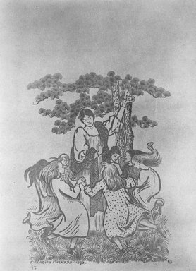 Lucien Pissarro (French, 1863-1944). <em>Ronde d'Enfants</em>, 1893. Woodcut on Japan paper, 8 1/8 x 6 5/16 in. (20.6 x 16.1 cm). Brooklyn Museum, Charles Stewart Smith Memorial Fund, 38.381 (Photo: Brooklyn Museum, 38.381_bw.jpg)