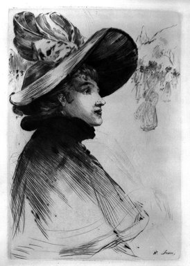 Henri Somm (French, 1844-1907). <em>Tete de Parisienne</em>, 1894. Drypoint on laid Arches paper, Sheet: 23 3/4 x 17 1/8 in. (60.3 x 43.5 cm). Brooklyn Museum, Charles Stewart Smith Memorial Fund, 38.382 (Photo: Brooklyn Museum, 38.382_bw.jpg)