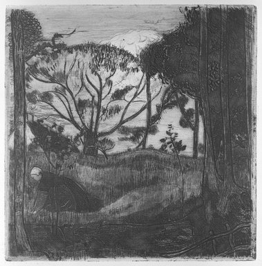 Armand Seguin (French, 1868–1903). <em>Paysage</em>, 1894. Etching in bistre on laid paper, 9 1/16 x 9 in. (23 x 22.8 cm). Brooklyn Museum, Charles Stewart Smith Memorial Fund, 38.400 (Photo: Brooklyn Museum, 38.400_bw.jpg)