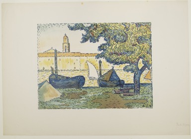 Paul Signac (French, 1863–1935). <em>The Port at Saint Tropez (Le Port de Saint-Tropez)</em>. Lithograph in colors on wove paper, 10 13/16 x 14 1/2 in. (27.5 x 36.9 cm). Brooklyn Museum, Charles Stewart Smith Memorial Fund, 38.402 (Photo: Brooklyn Museum, 38.402_view1_PS12.jpg)