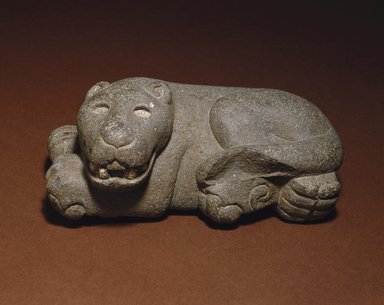 Aztec. <em>Reclining Jaguar</em>, 1400-1521. Volcanic stone, 5 x 11 x 5 3/4 in. (12.7 x 27.9 x 14.6 cm). Brooklyn Museum, Carll H. de Silver Fund, 38.45. Creative Commons-BY (Photo: Brooklyn Museum, 38.45_SL1.jpg)