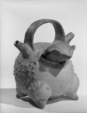 Quimbaya. <em>Frog-shaped Vessel</em>. Clay Brooklyn Museum, Museum Expedition 1938, Dick S. Ramsay Fund, 38.587. Creative Commons-BY (Photo: Brooklyn Museum, 38.587_view1_acetate_bw.jpg)