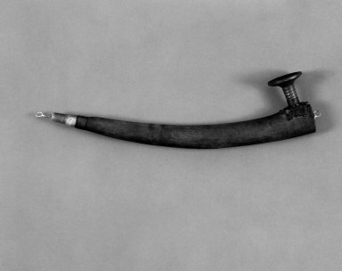 Native Alaskan. <em>Pipe</em>, 19th century (possibly). Copper, wood, ivory, pitch, 9 1/2 x 2 1/8 x 1 1/4 in. or (24.0 x 6.0 cm). Brooklyn Museum, Gift of Frank K. Fairchild, 38.709. Creative Commons-BY (Photo: Brooklyn Museum, 38.709_bw.jpg)